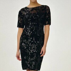 Adrianna Papell Womens Black Velvet Knee-Length Sheath Dress 10